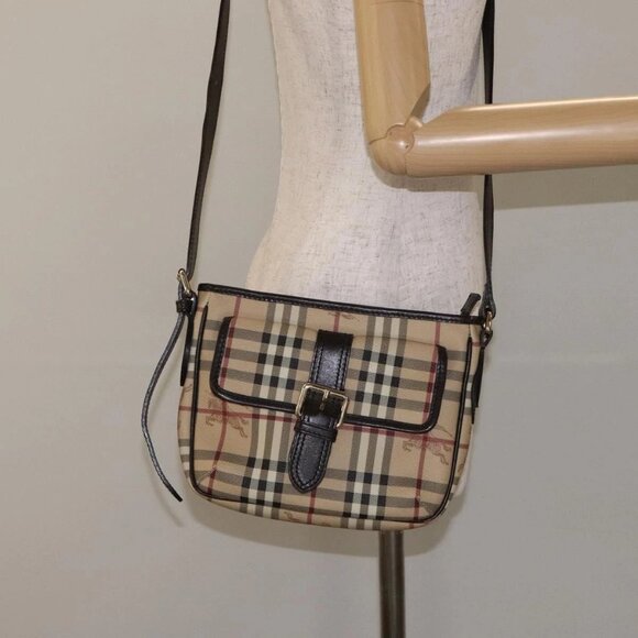 BURBERRY Nova Check Shoulder Bag PVC Beige Gold Auth - Picture 14 of 16